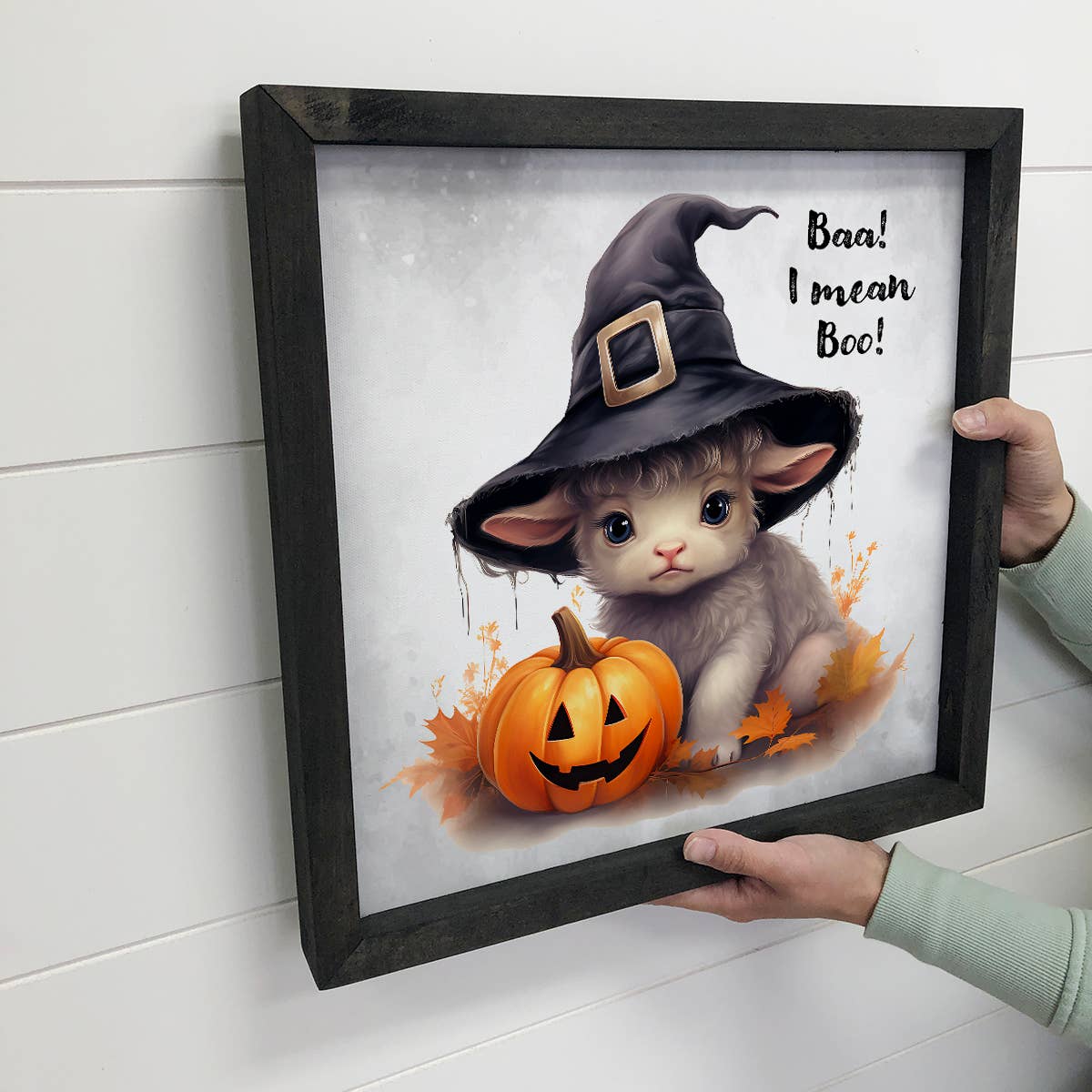 Lamb Witch - Framed Animal Canvas Art - Fall Season Wall Art