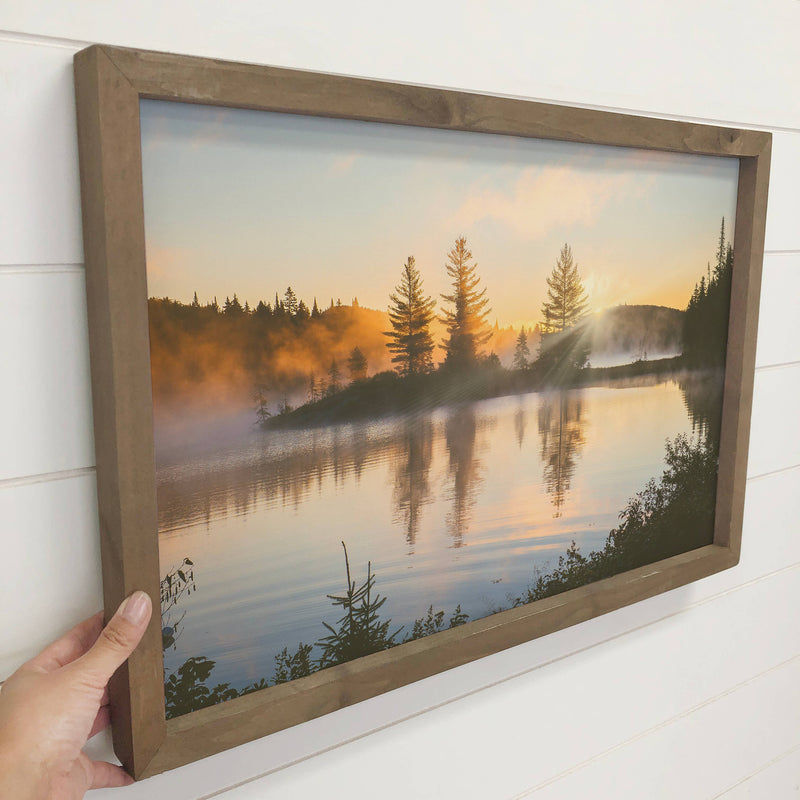 Misty Lake - Wood Framed Nature Photograph - Cabin Wall Art