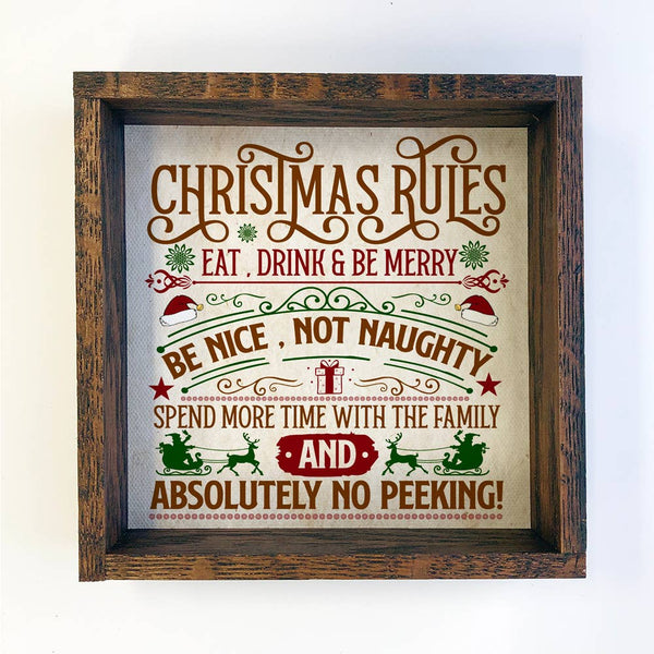 Christmas Rules - Framed Holiday Sign - Cute Word Wall Art