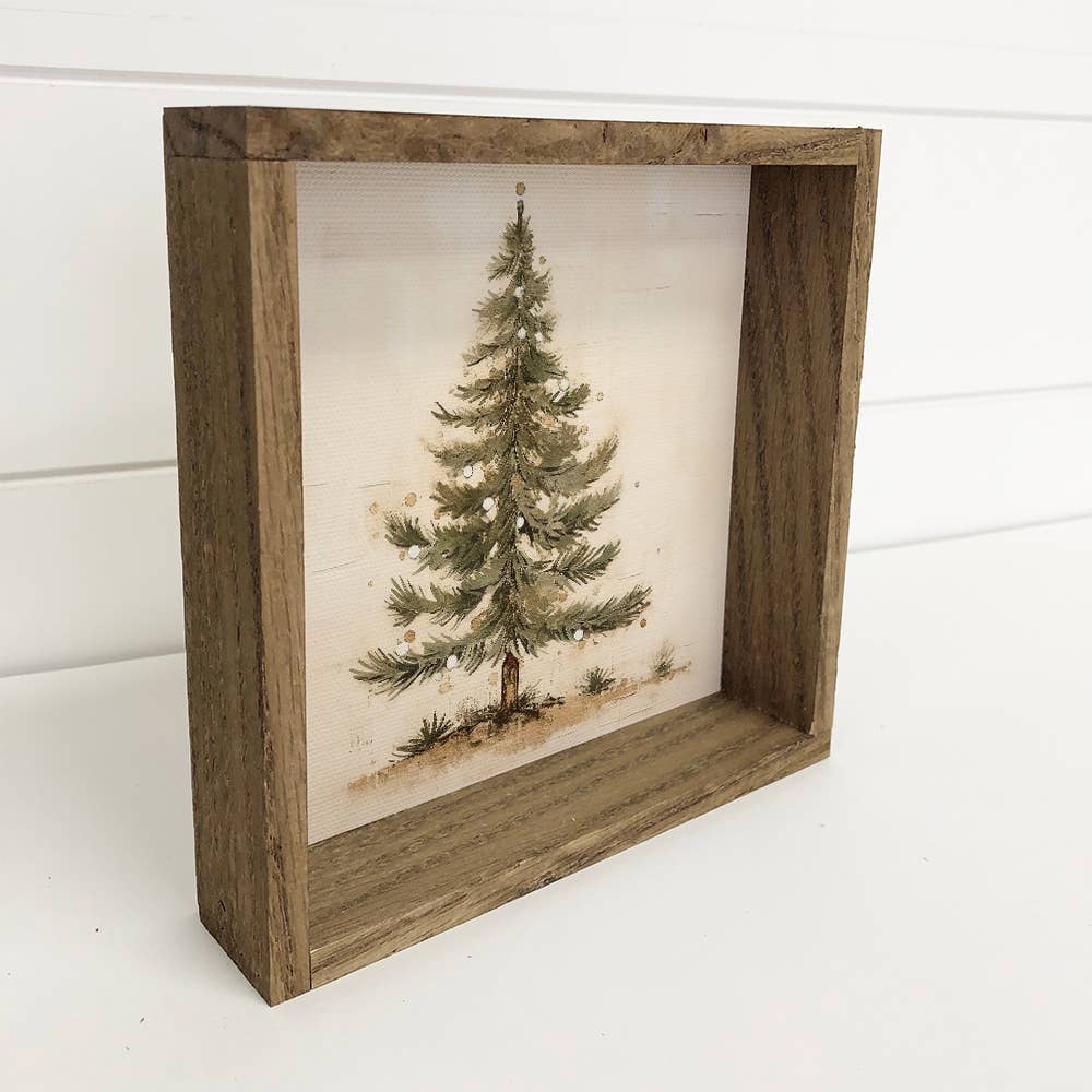 Primitive Christmas Tree - Christmas Canvas Art - Framed Art