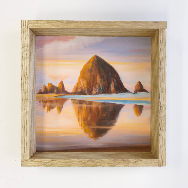 Haystack Rock Oregon Based Small Souvenir Wood Framed Sign