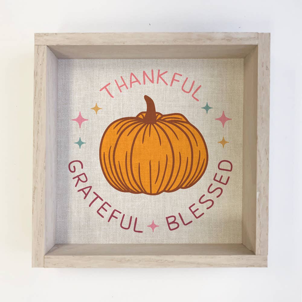 Thankful Grateful Blessed Retro Canvas Art - Framed Wall Art