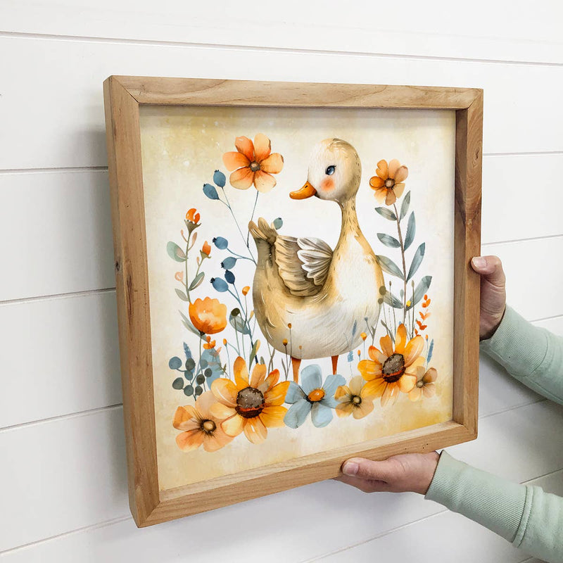 Spring Yellow Goose - Spring Goose Canvas Art - Wood Framed