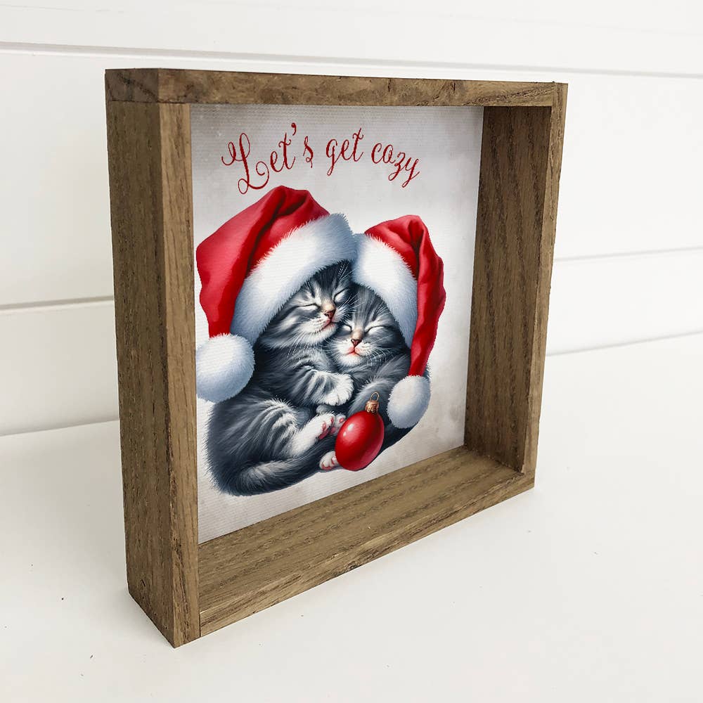 Lets Get Cozy Cats - Cute Animal Holiday Canvas Art - Framed