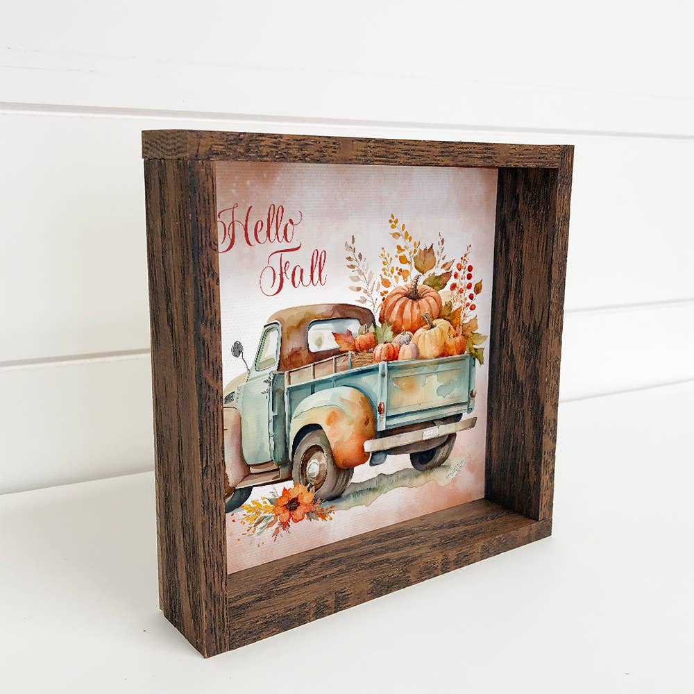 Hello Fall Vintage Truck - Seasonal Home Decor Wood Sign