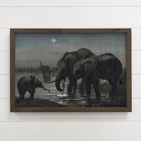 African Elephants in the Moonlight - Elephant Canvas Art