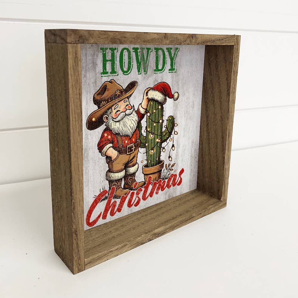 Santa Cowboy Howdy Christmas - Santa Canvas Art - Wood Frame