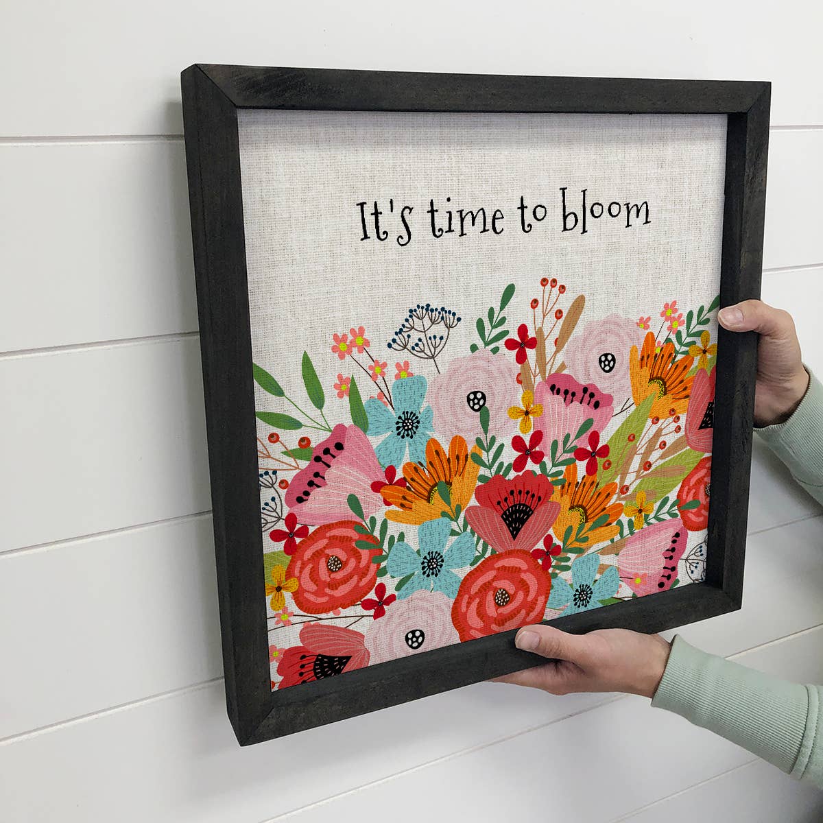 Folk It's Time To Bloom Flowers - Folk Flower Canvas Art