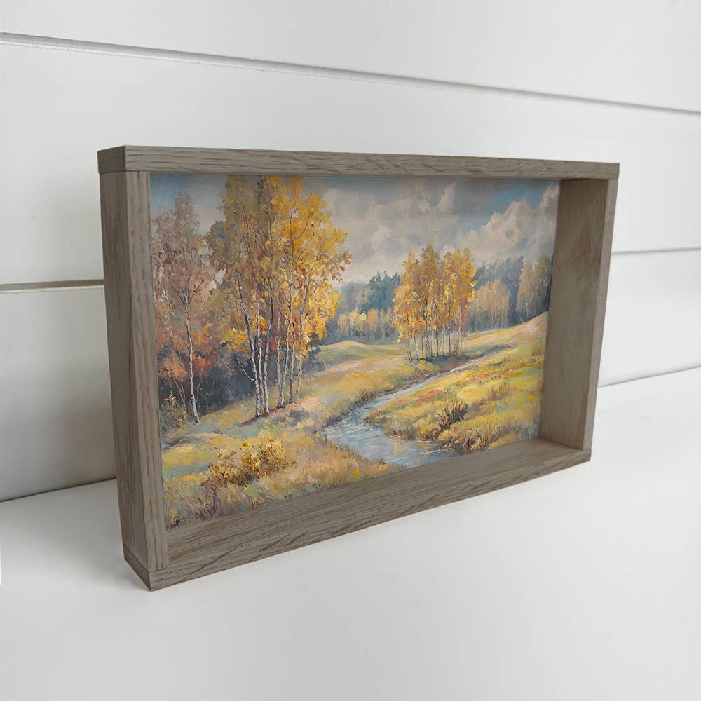 Soft Fall Trees and Stream - Mountain Landscape - Wood Frame