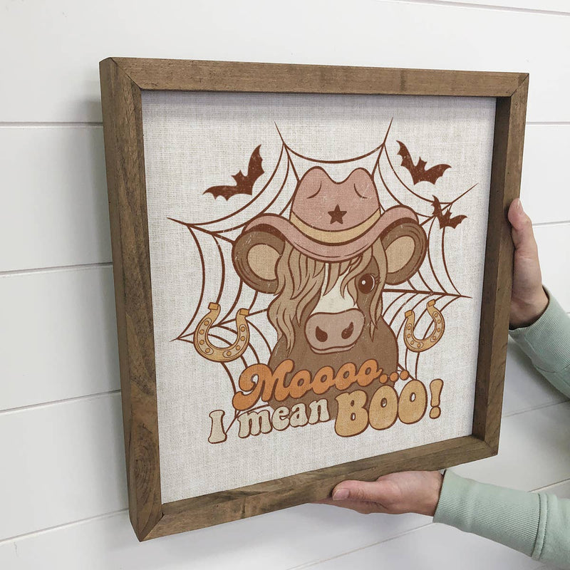Moo I mean Boo Retro Cow - Framed Halloween Animal Art