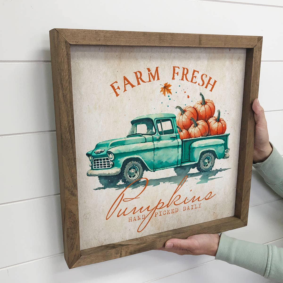 Farm Fresh Pumpkins Turquoise Vintage Truck - Fall Wall Art