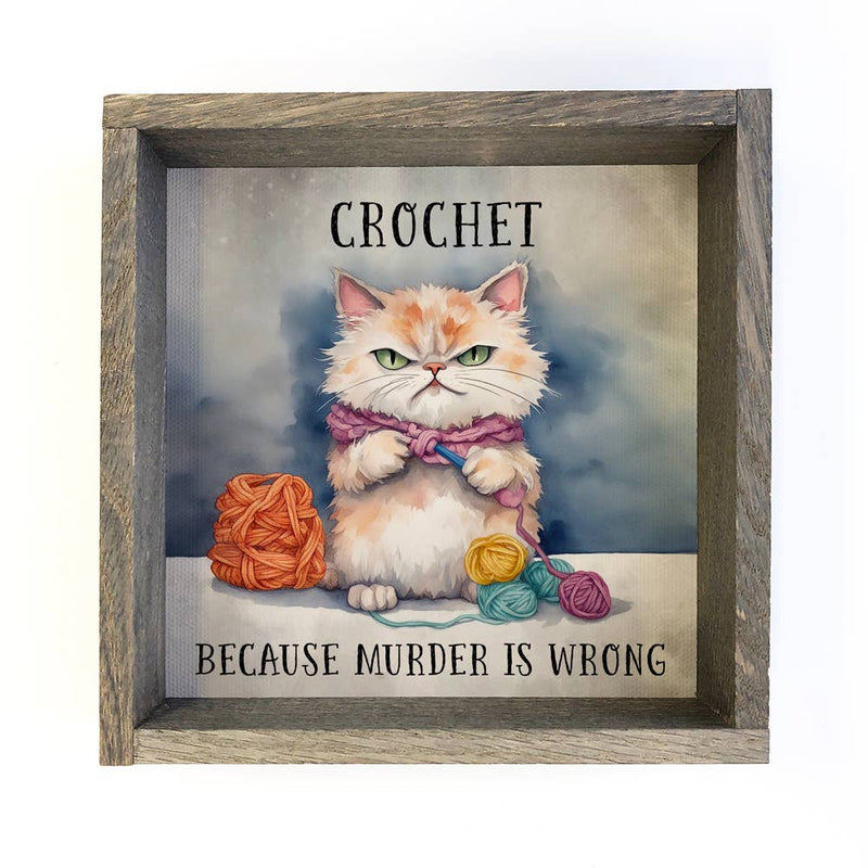 Crochet Cat - Funny Animal Canvas Art - Wood Framed Wall Art
