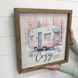 Vintage Cozy Winter Vibes - Pink Vintage Camper Trailer Art