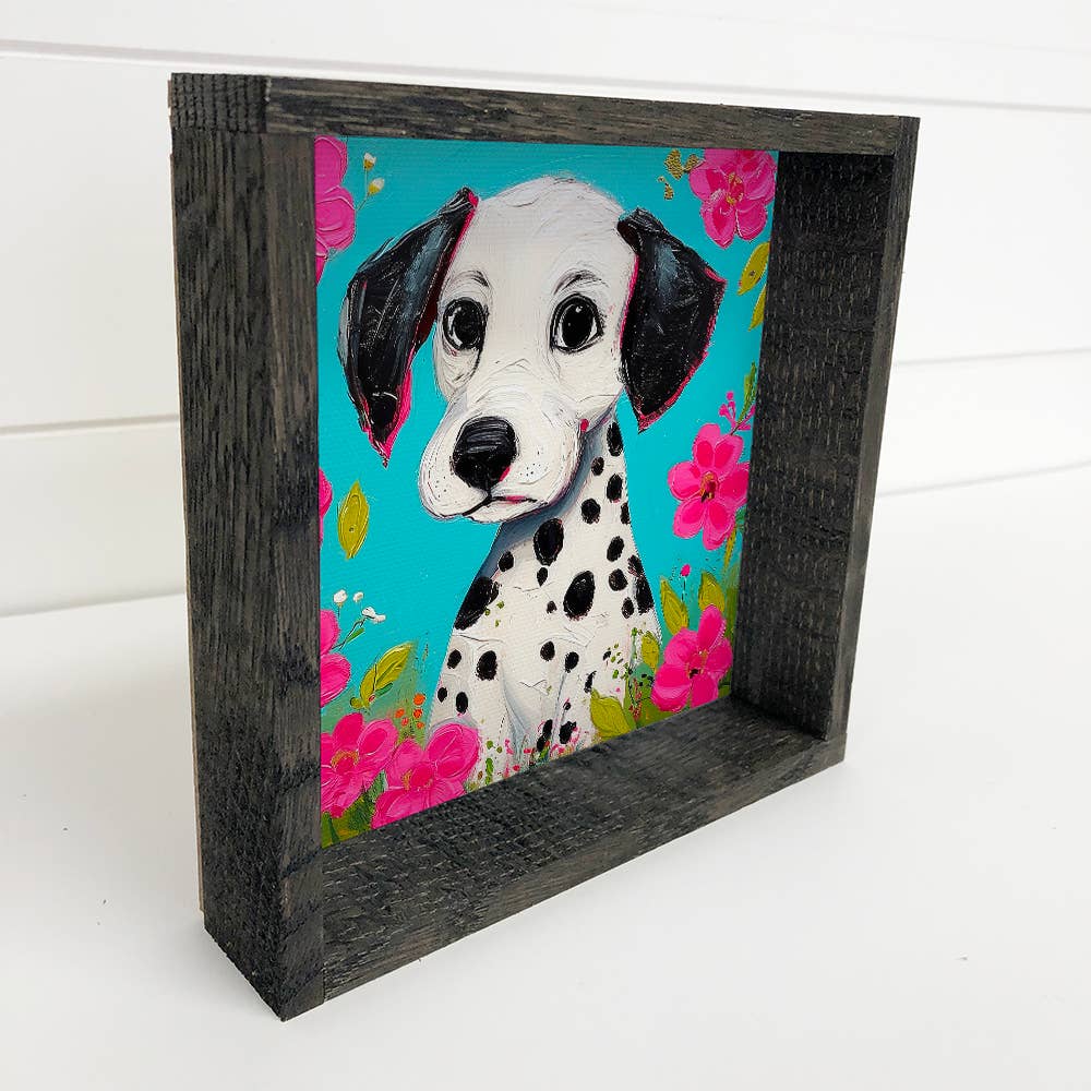 Dalmatian and Pink Flowers - Dog and Flowers Canvas Art