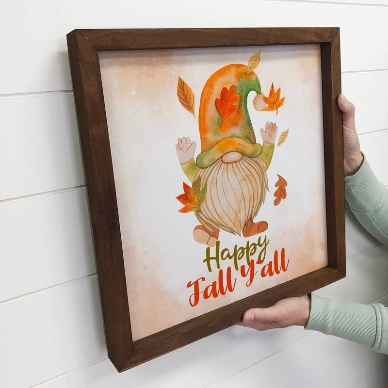 Happy Fall Y'all Gnome Small Canvas Sign Walnut Frame