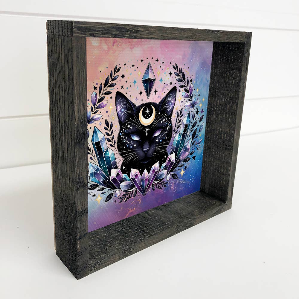 Celestial Black Cat - Black Cat Canvas Art - Wood Framed Art