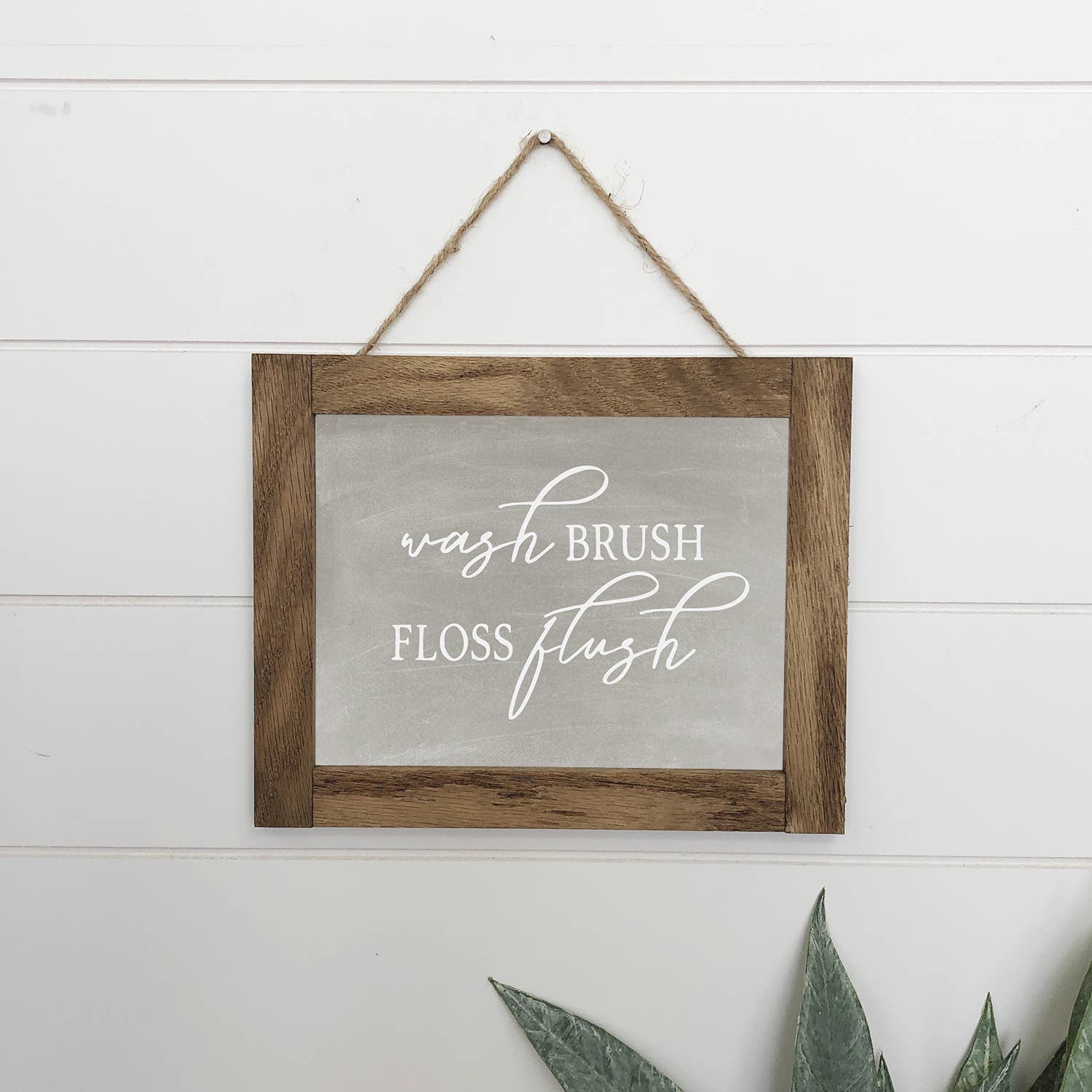 Bathroom Decor Wash Brush Floss Flush Canvas Wood Sign