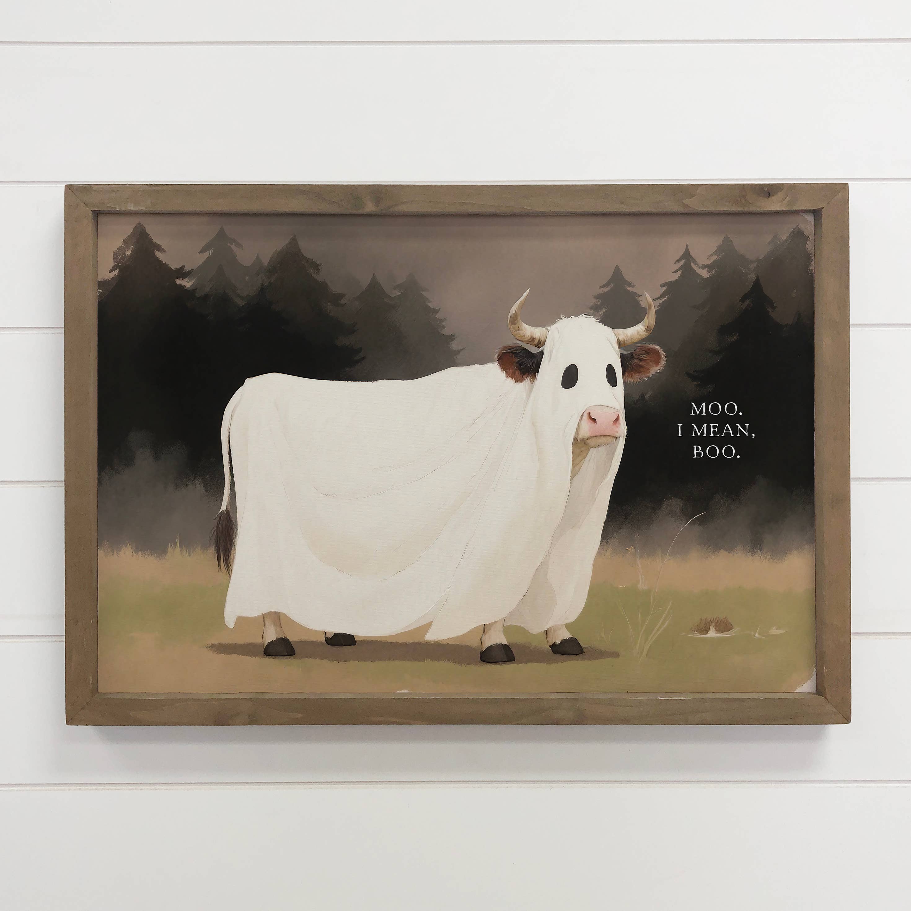 Cow Ghost - Funny Cow Halloween Canvas Art - Wood Framed Art