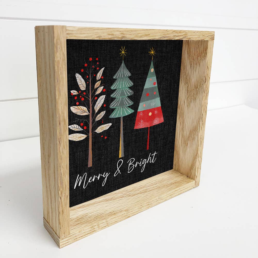 Merry and Bright Trees - Christmas Canvas Art - Wood Framed