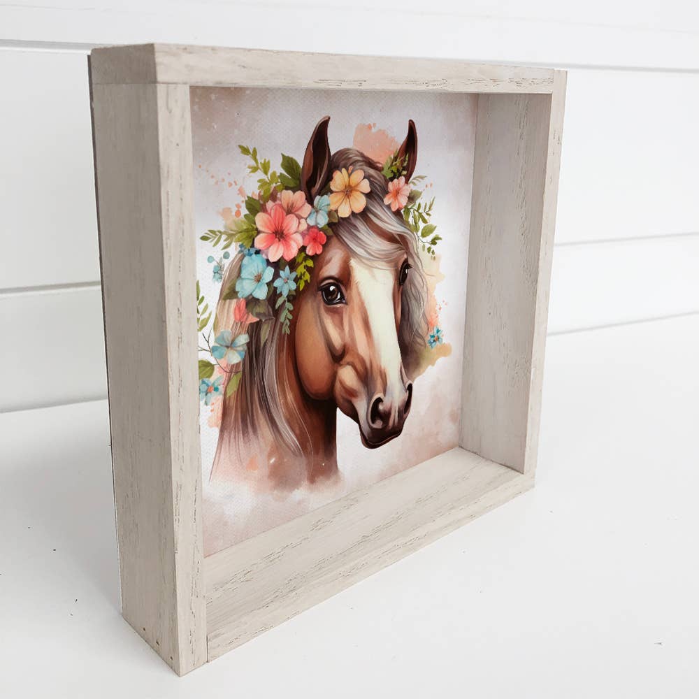 Springtime Flower Horse - Cute Horse Canvas Art - Framed Art