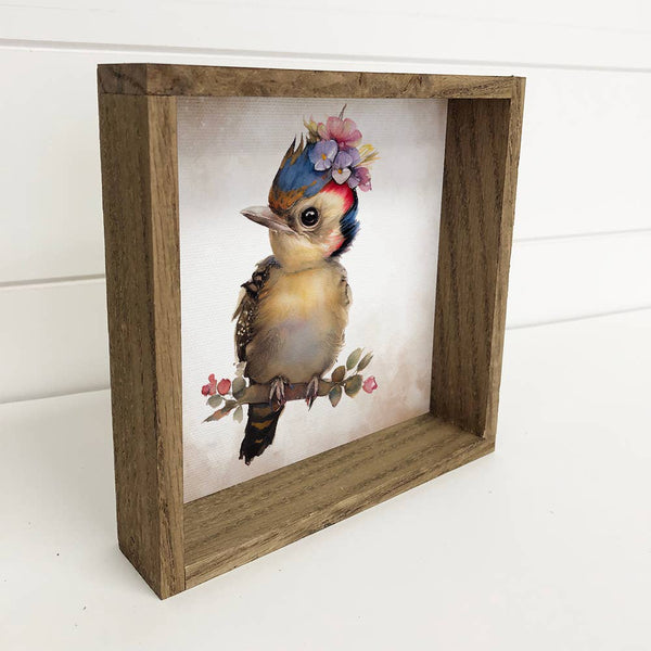 Cute Flower Woodpecker - Baby Woodpecker - Baby Animal Art