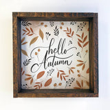 Hello Autumn Small Wood Sign with Walnut Frame