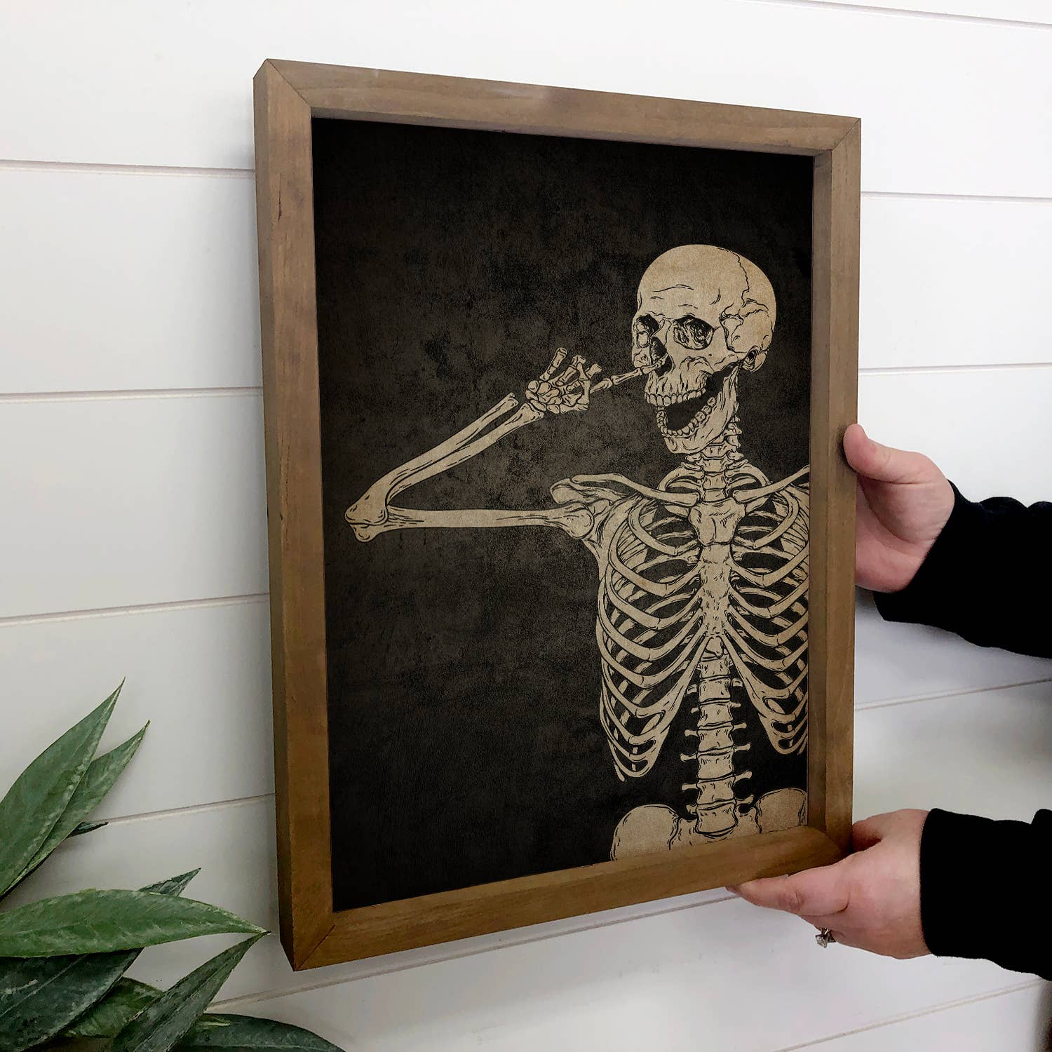 Skeleton Picking Nose - Skeleton Canvas Art - Wood Framed