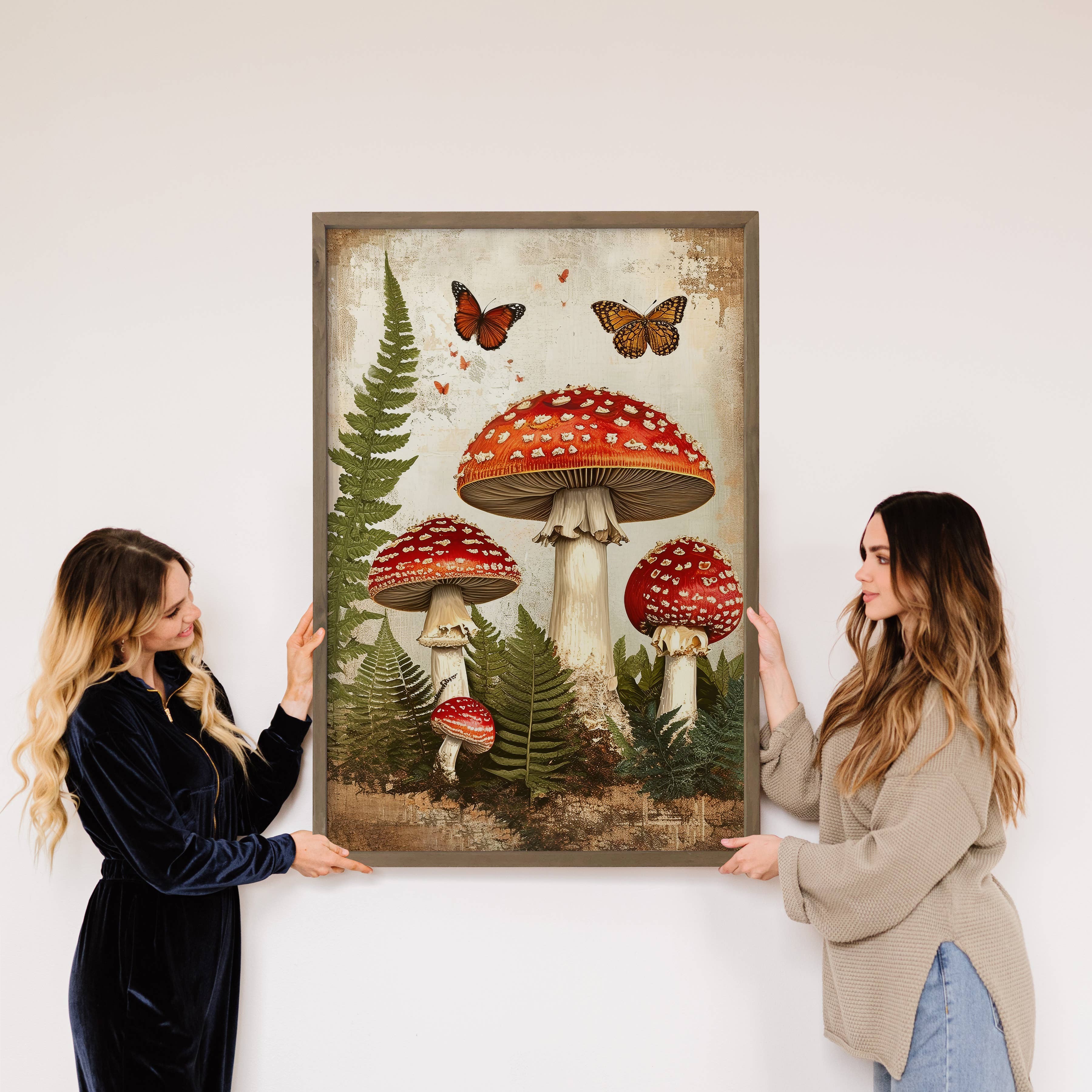 Mushroom and Ferns - Nature Canvas Art - Wood Art Wall Decor