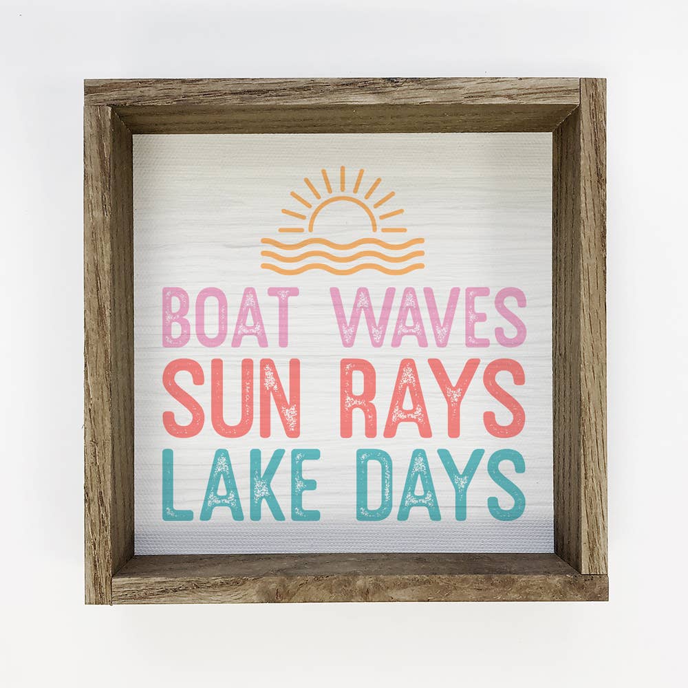 Boat Waves Sun Rays - Summer Word Sign - Framed Canvas Art