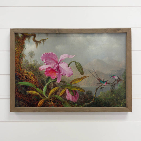 Orchids Hummingbirds - Bird Canvas Art - Wood Framed Decor