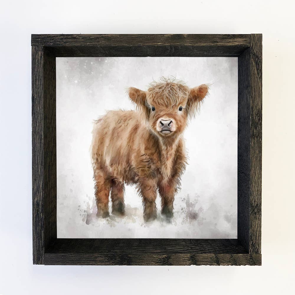 Small Highland Cow - Cute Baby Animal Wall Art - Framed Art