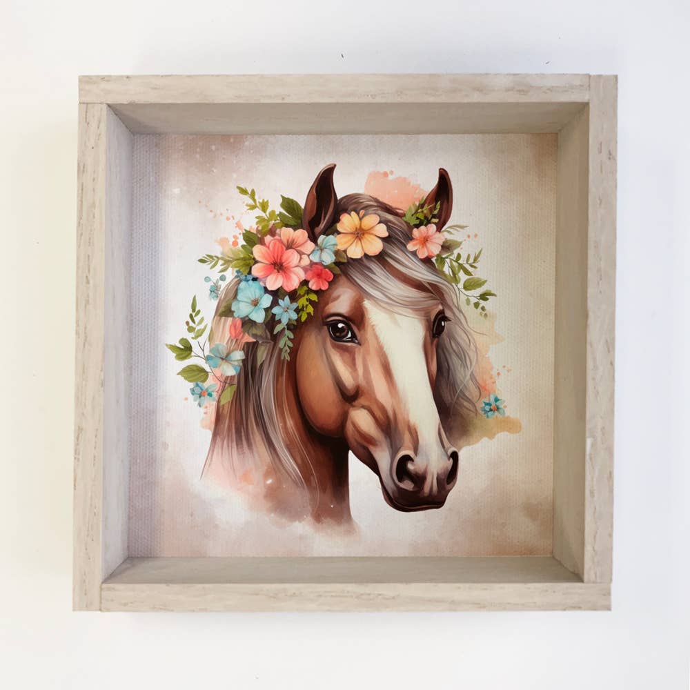 Springtime Flower Horse - Cute Horse Canvas Art - Framed Art