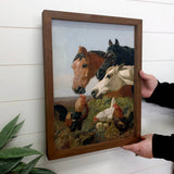 Horses and Chickens - Farm Animal Canvas Art - Wood Framed