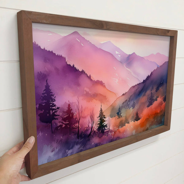 Purple Ombre Mountains - Framed Nature Wall Art -Cabin Decor