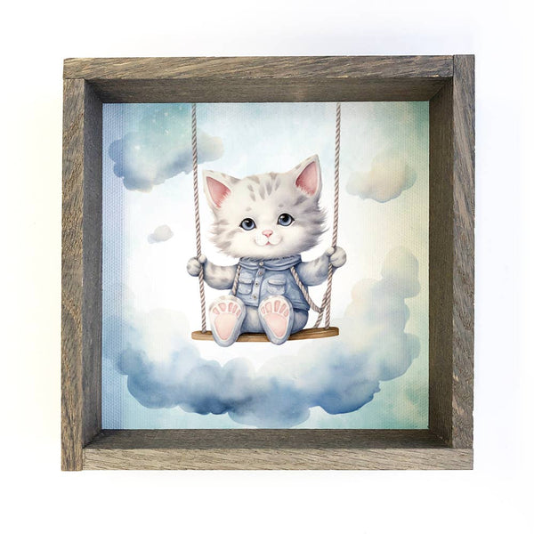 Swinging Baby Cat - Sweet Cat Canvas Art - Wood Framed