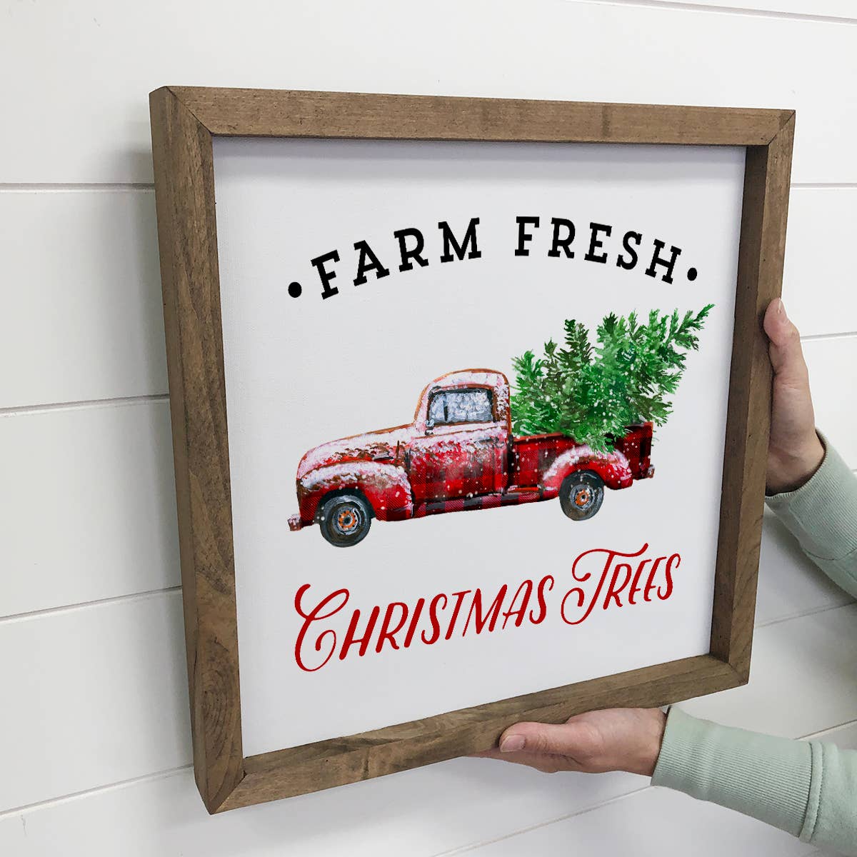 Black & Red Buffalo Check Plaid Christmas Truck Wood Art