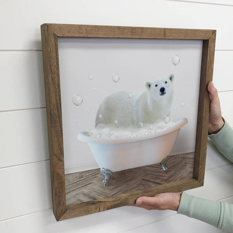 Polar Bear in a Bathtub Wood Sign - Funny Bathroom