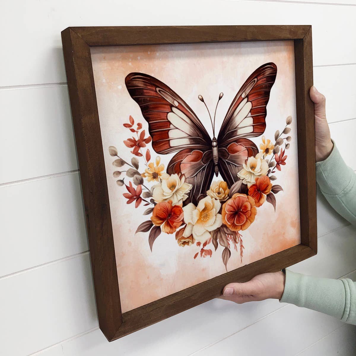 Butterfly Flowers Warm Orange - Butterfly Canvas Art - Frame