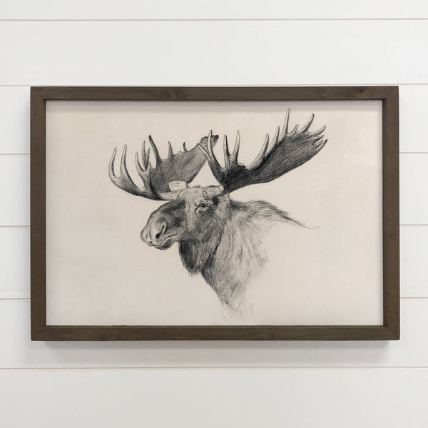 Moose Sketch - Wildlife Canvas Sketch - Wood Framed Decor