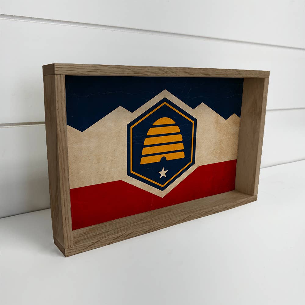 Utah Vintage Flag - State Flag Canvas Art - Wood Framed Art