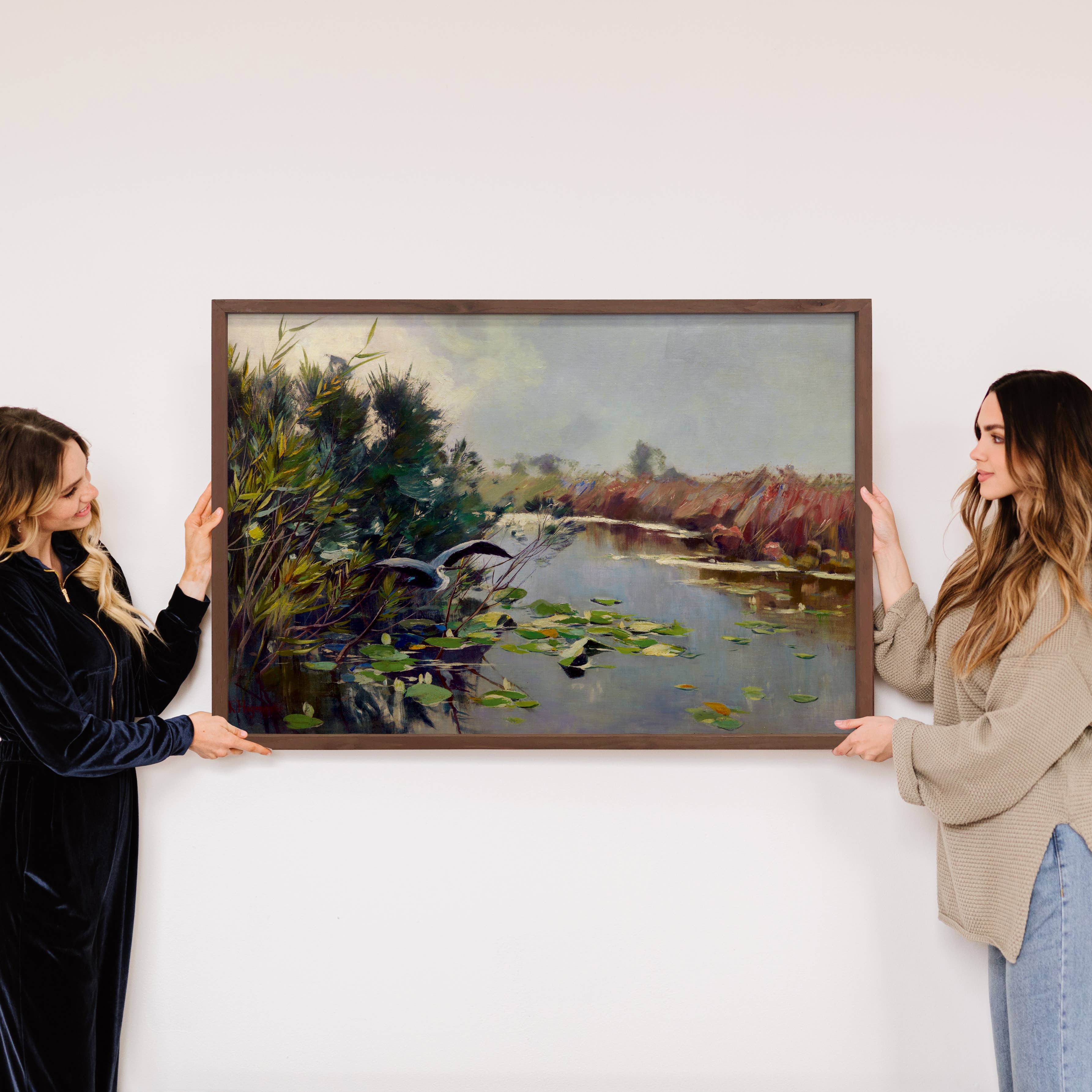 Heron on the Banks - Bird Canvas Art - Wood Framed Wall Art