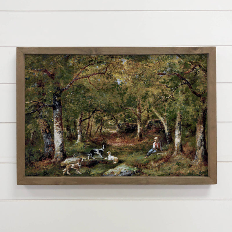 Dogs in the Forest - Forest Canvas Art - Wood Framed Decor