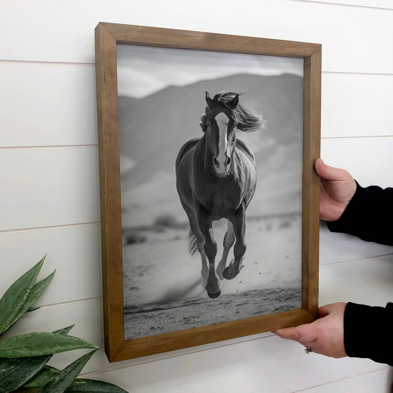 Fast Horse Black and White - Animal Photography - Wood Frame