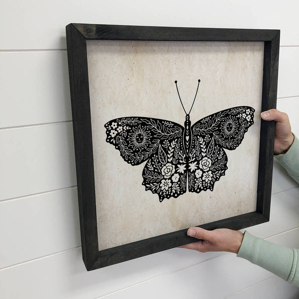 Mystical Butterfly  Canvas Wall Art Ebony Wood Frame