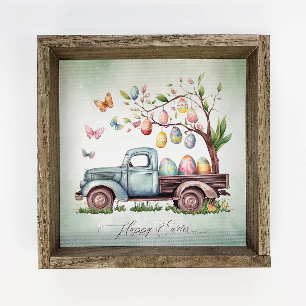 Easter Truck and Tree - Easter Canvas Art - Wood Framed Art