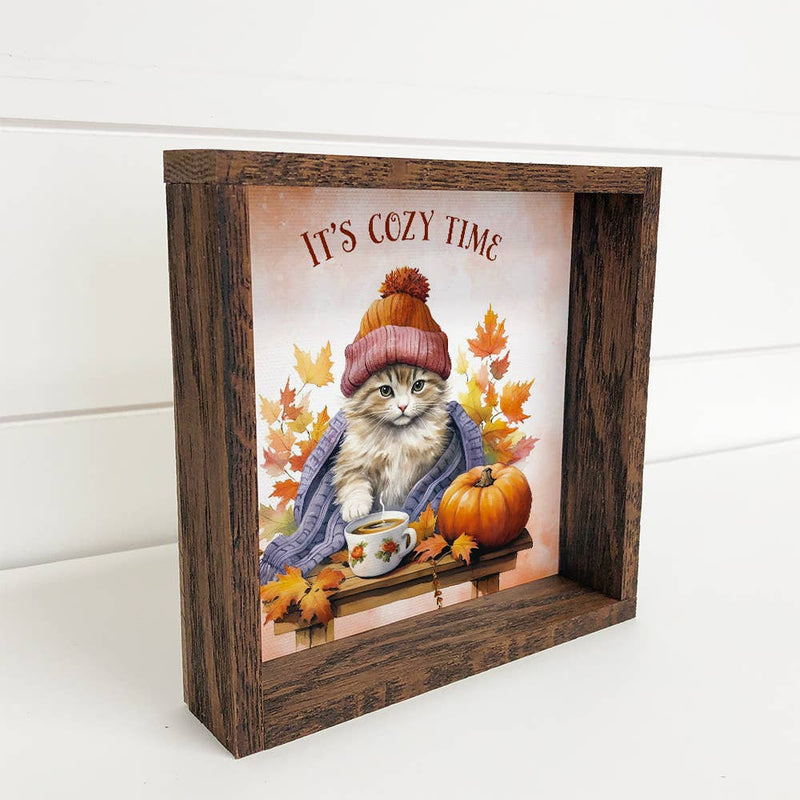 It's Cozy Time - Cute Fall Animal Wall Art - Framed Canvas