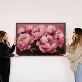 Pink Peonies on Pink - Flower Canvas Art - Wood Framed Decor