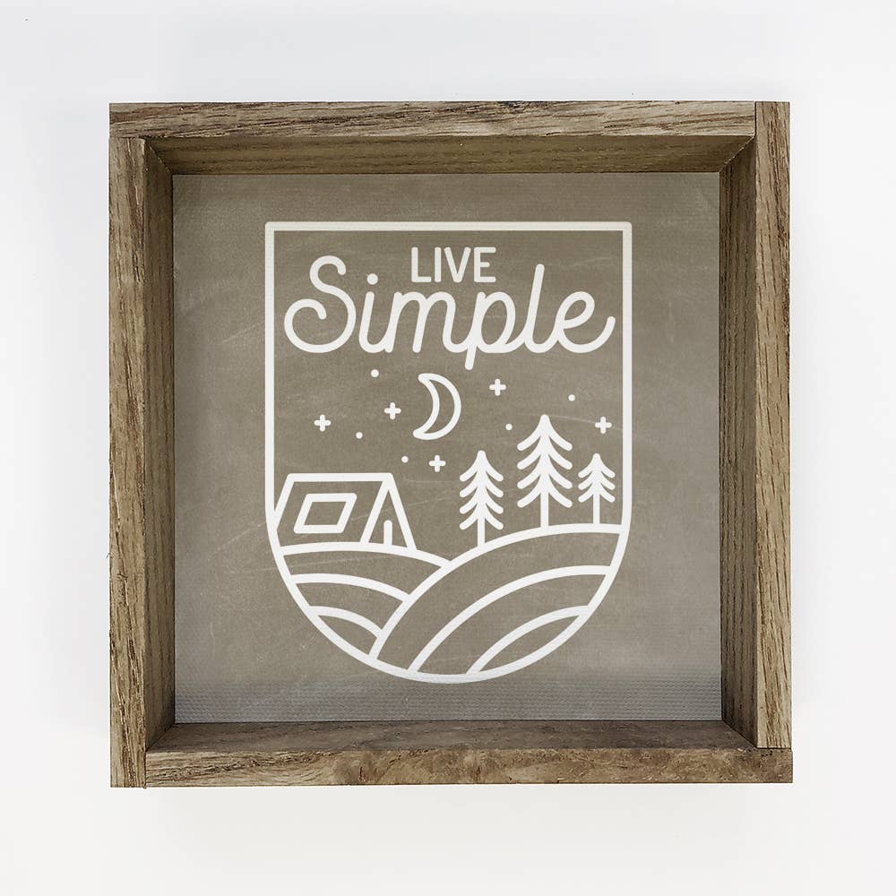 Live Simple - Cute Outdoors Word Sign - Framed Canvas Art