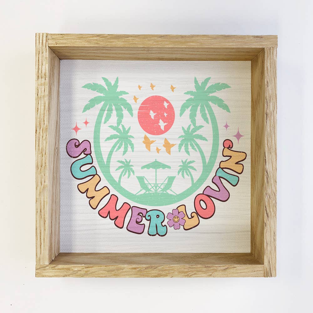 Retro Summer Lovin' - Summer Word Art - Wood Framed Canvas