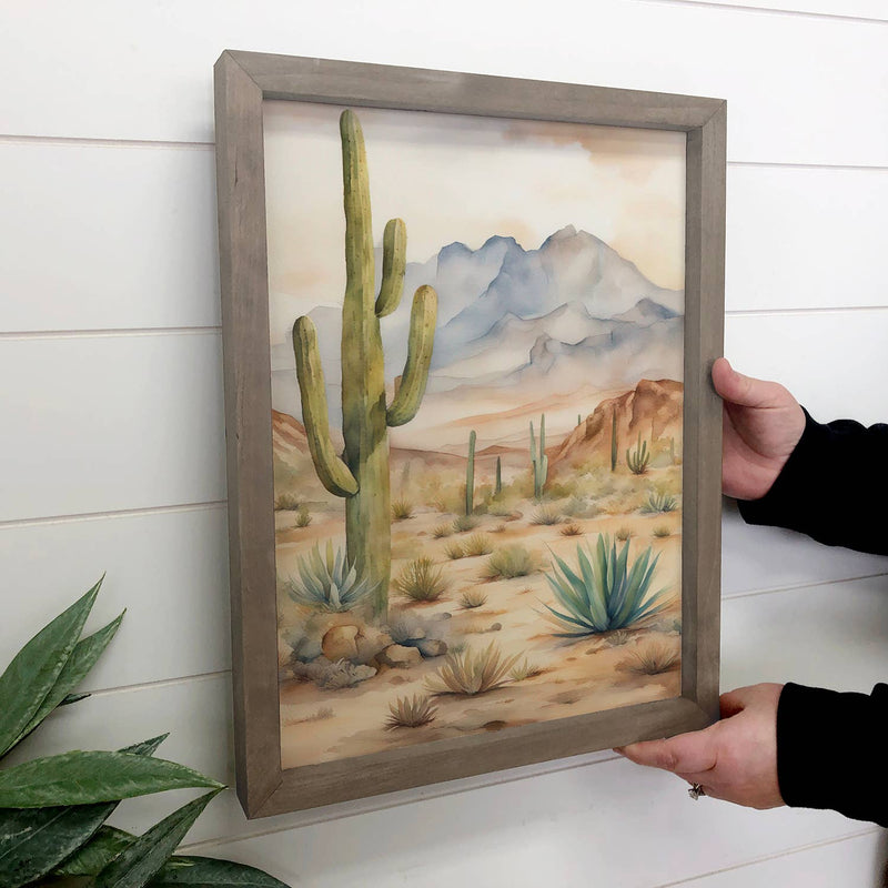 Cactus Desert Modern Watercolor - Framed Nature Canvas Art